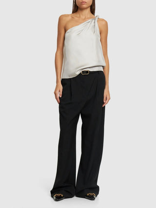 Grey Adrian One Shoulder Silk Top | LOULOU DE SAISON | Top | Balcone Store