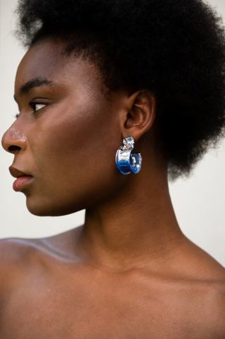 Faïence Hoops Silver Blue | DEFAÏENCE | Earrings | Balcone Store